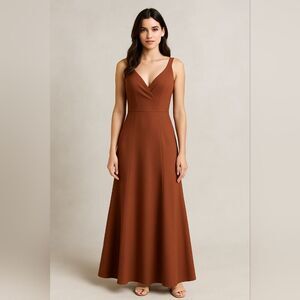 Jenny Woo Rust Brown Sleeveless V-Neck Maxi Dress Size 12